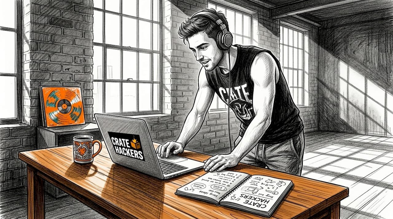 DJ curating Apple Music playlists at home