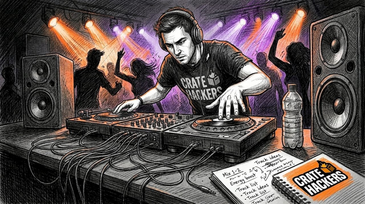 DJ working mixing console in club booth